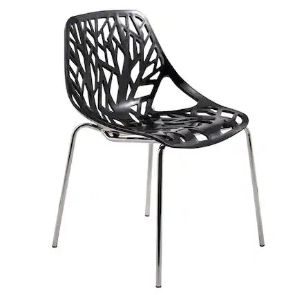 Front. LeisureMod - Asbury Stackable Modern Dining Chair with Cut Out Design and Chrome Legs Side Chair for Home Living Room - Black.
