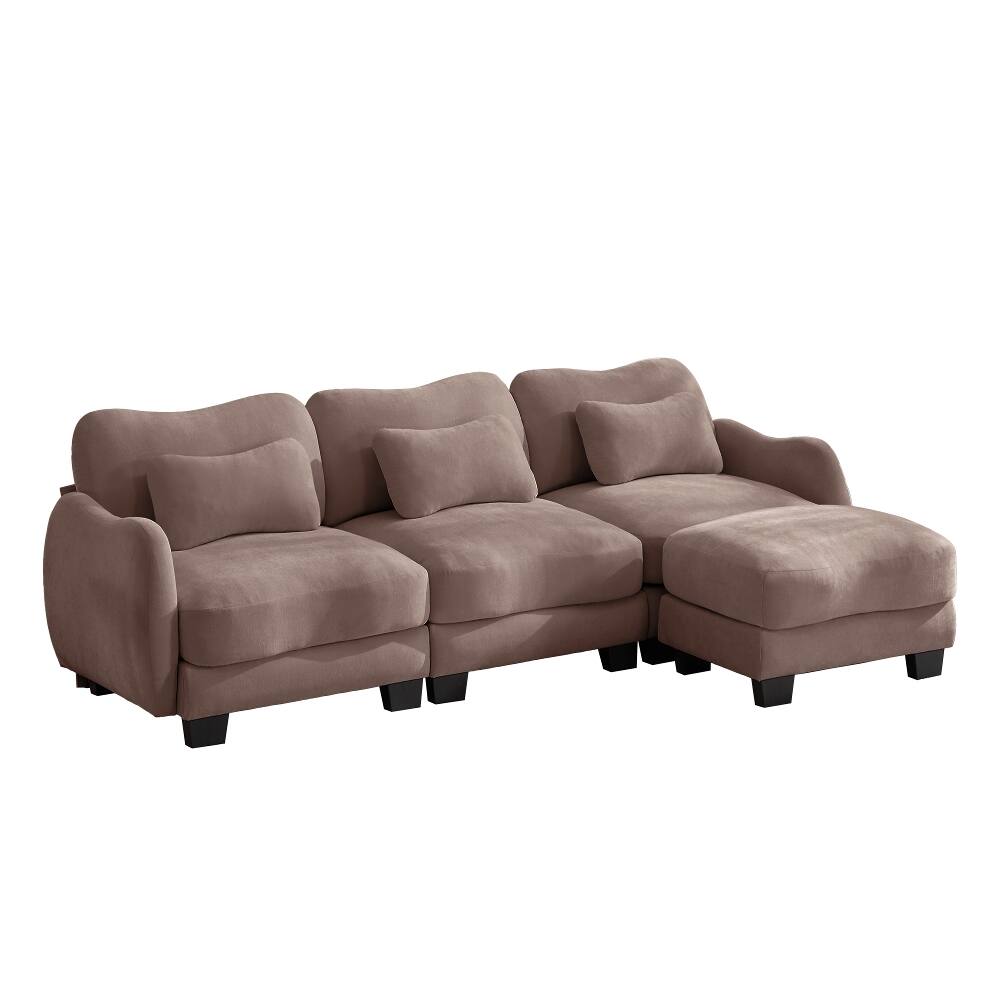 Alt View 1. Loheer - Loheer Chenille L-Shaped Sofa Oversized 3-Seater Sectional Modular Couch with Movable Ottoman Rose Dust - Rose Dust.