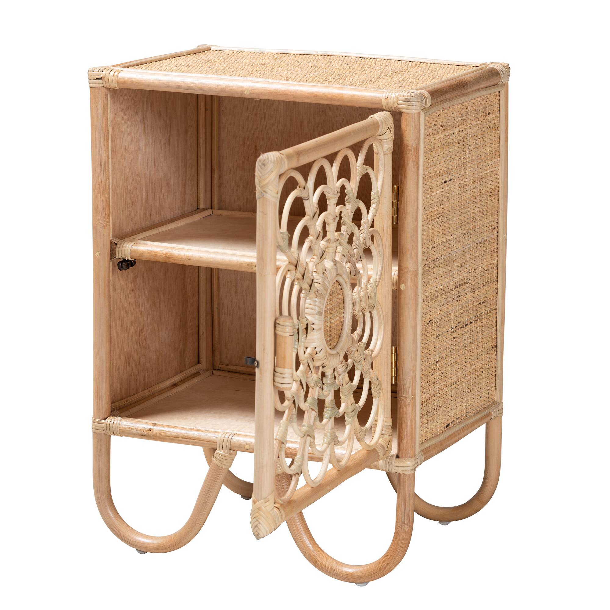 Angle. bali & pari - Acelin Modern Bohemian Rattan Nightstand - Natural Brown.