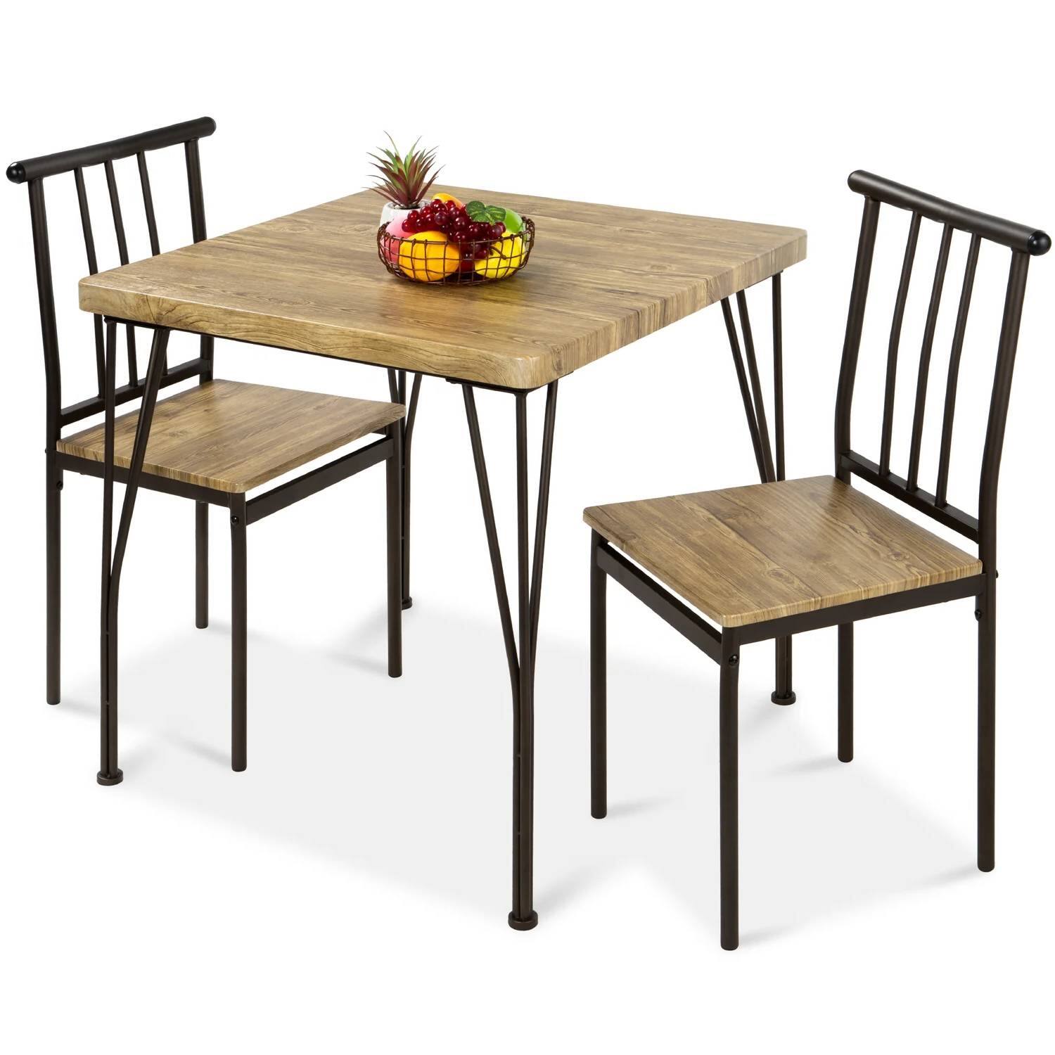 Front. SlickBlue - Modern 3-Piece Dining Set with Metal Frame, Wood Top Table, and 2 Chairs - Natural.