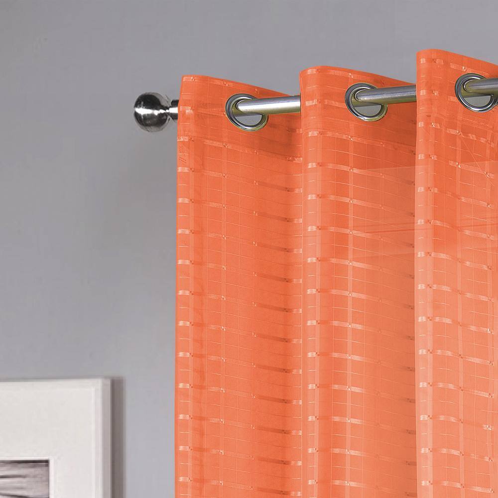 Angle. RT Designers Collection - RT Designers Collection Wanda Box Voile Light Filtering One Grommet Curtain Panel 54" x 90" Coral - Coral.