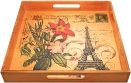 LIVEVIE - Paris Themed Serving Tray - Elegant 15" Square Platter for Breakfast, Appetizers, Bar, and Decor - Coffee
