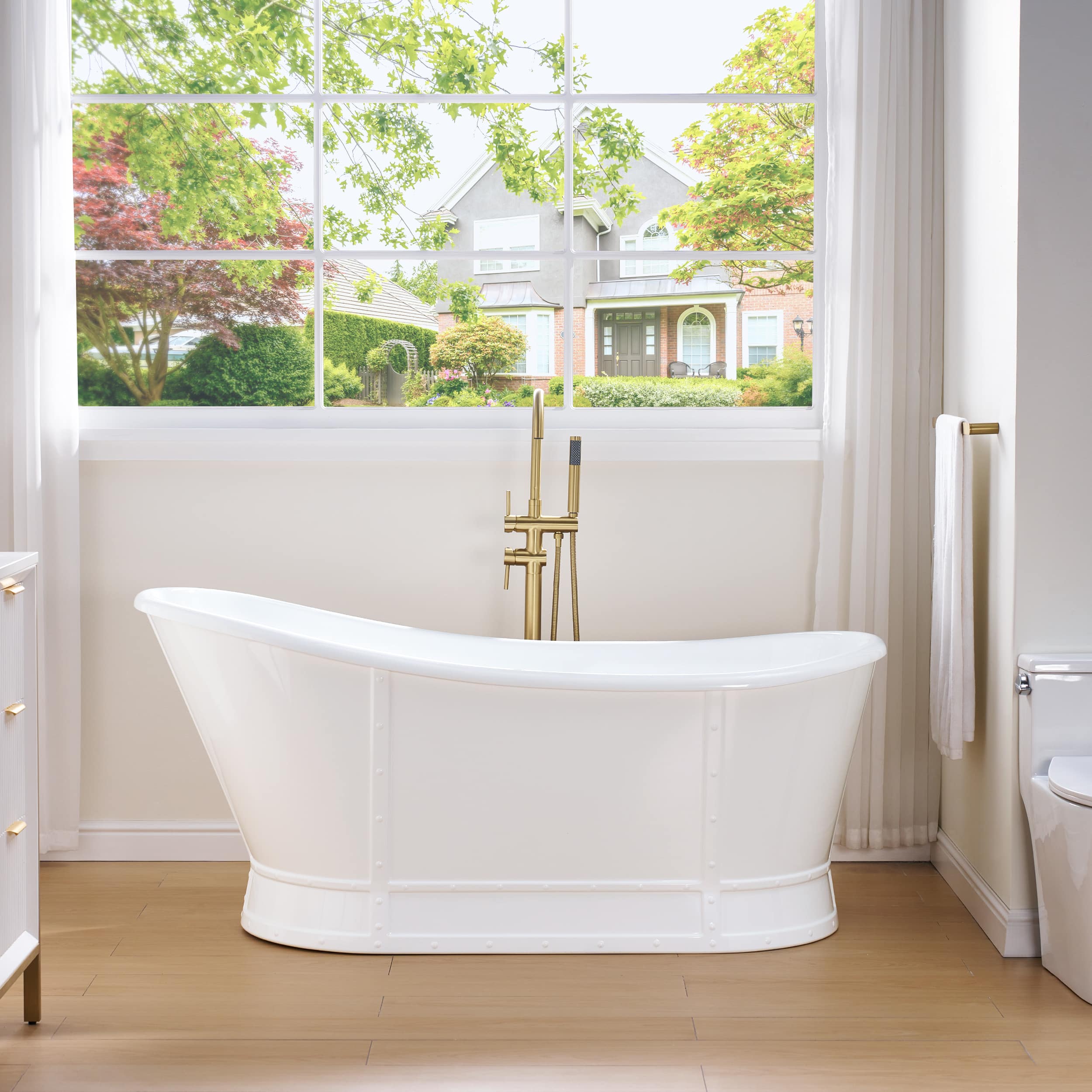 WELLFOR - Royal 66 in. Acrylic Flat Bottom Double Ended Freestanding Soaking Bathtub with Drain and Overflow - White price history on PriceWatchPro