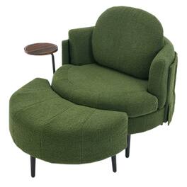 Ecooso - Single sofa chair, Cresent-Shaped footstool,Movable footstool and Headrest,Wraparound armrests ,Lamb velvet fabric - Green