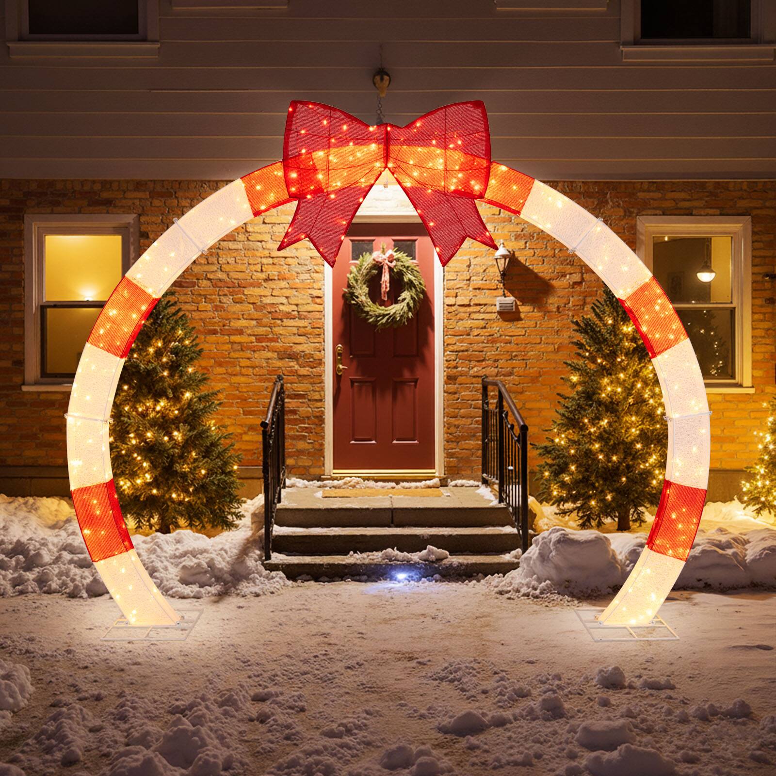 Alt View 1. Costway - Costway 10.4 FT Christmas Archway with Large Bow & Warm White LED Lights, Widened Bases - Red,White.