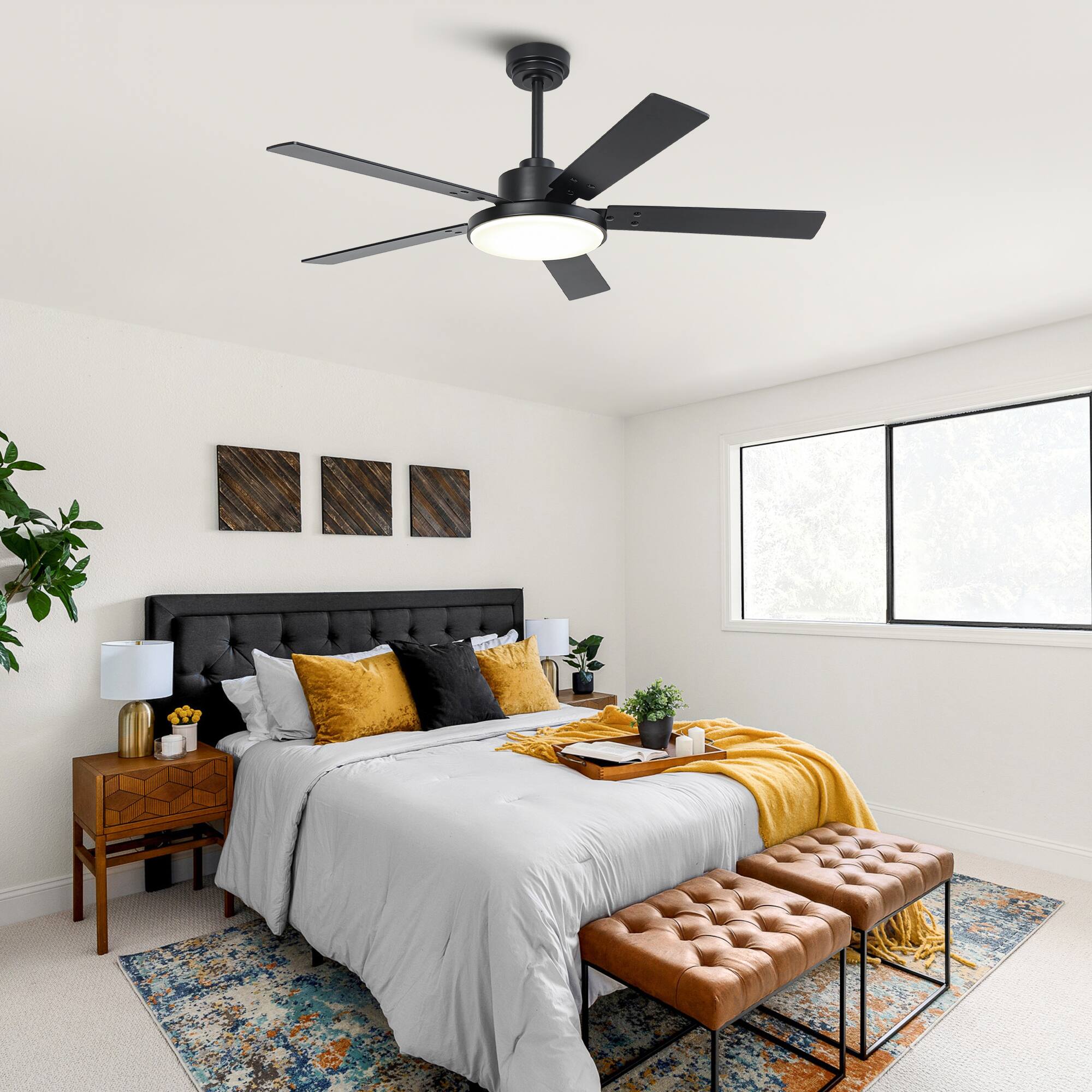 Left. Vaczon - 52" Modern Black 6 Speed DC Motor Ceiling Fan with Light and Remote - Black.