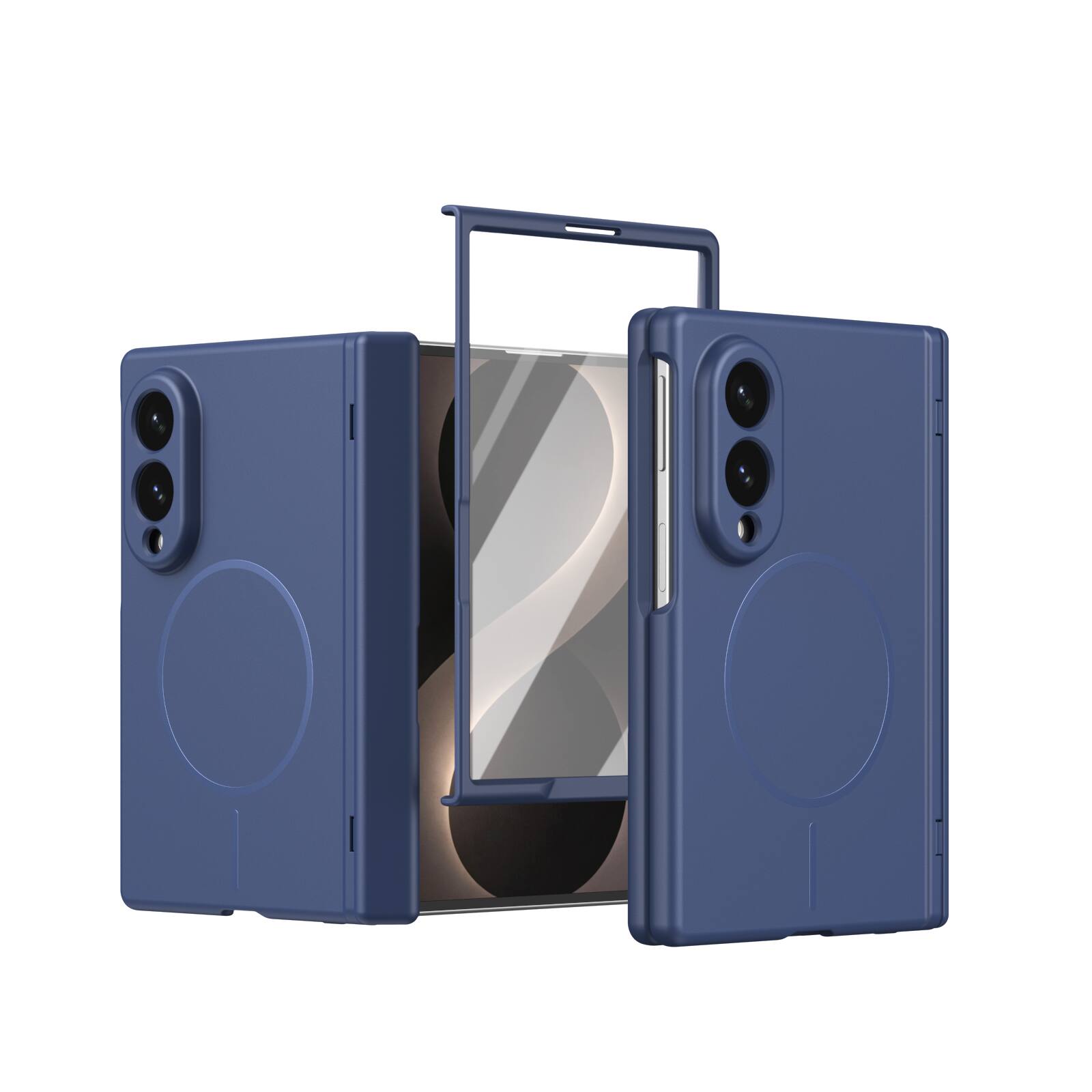 Front. Dteck - Magnetic Full-Body Case for Samsung Galaxy Z Fold8 with 9H Tempered Screen Protector,Shock-absorbent Hinge Coverage - Darkblue.