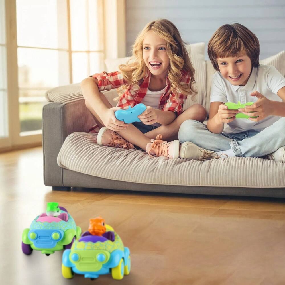 Alt View 7. Loheer - Loheer Dinosaur RC Car Twin Pack Toddler Remote Control Car Rechargeable Light Up Toy Cars For Boys Girls.
