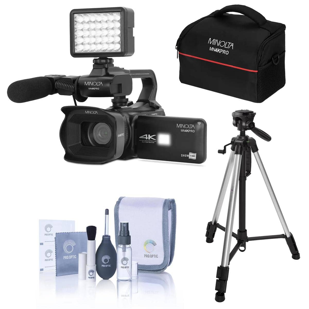 Bundle - Minolta - MN4KPRO 64MP 4K Camcorder with Tripod and Cleaning Accesories