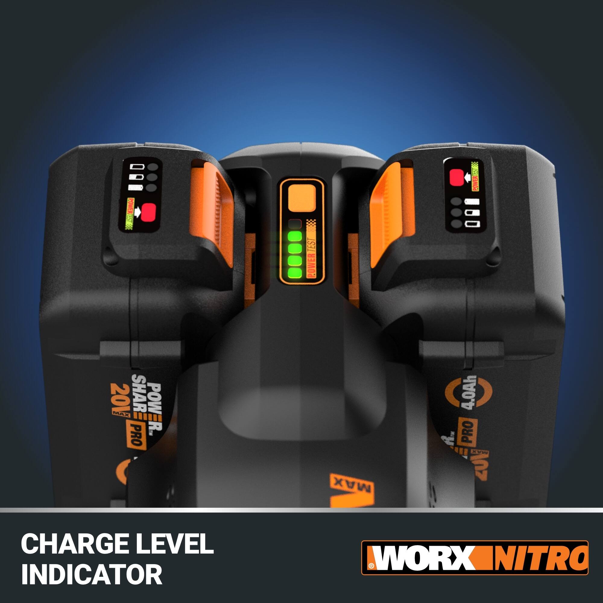 The text on the image reads: "Charge Level Indicator Workx Nitro."
