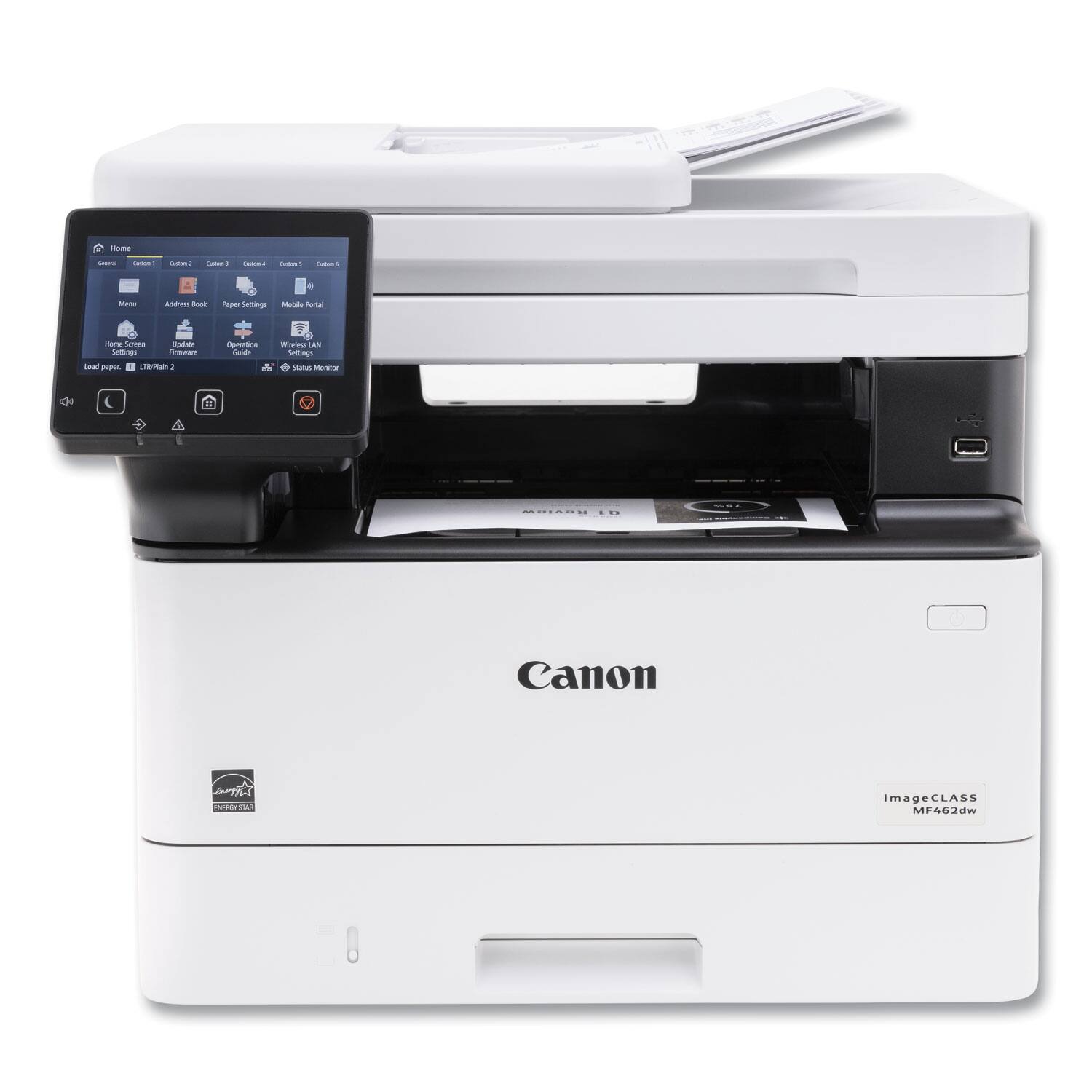 Canon ImageCLASS MF462dw

Home
General
Custom 1
Custom 2
Custom 3
Custom 4
Custom 5
Custom 6

Menu
Home Screen
Update
Add Ink
Paper Settings
Mobile Portal
Load paper / Load Tray 2
Load Tray 1
Status Monitor
Wireless LAN

Load paper
Load Tray 1
Load Tray 2

ENERGY STAR