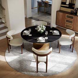 POVISON - 51" Round Black Matte Sintered Stone Dining Table with Bronze U-shaped Steel Base - Black Matte Sintered Stone with Bronze Steel Base