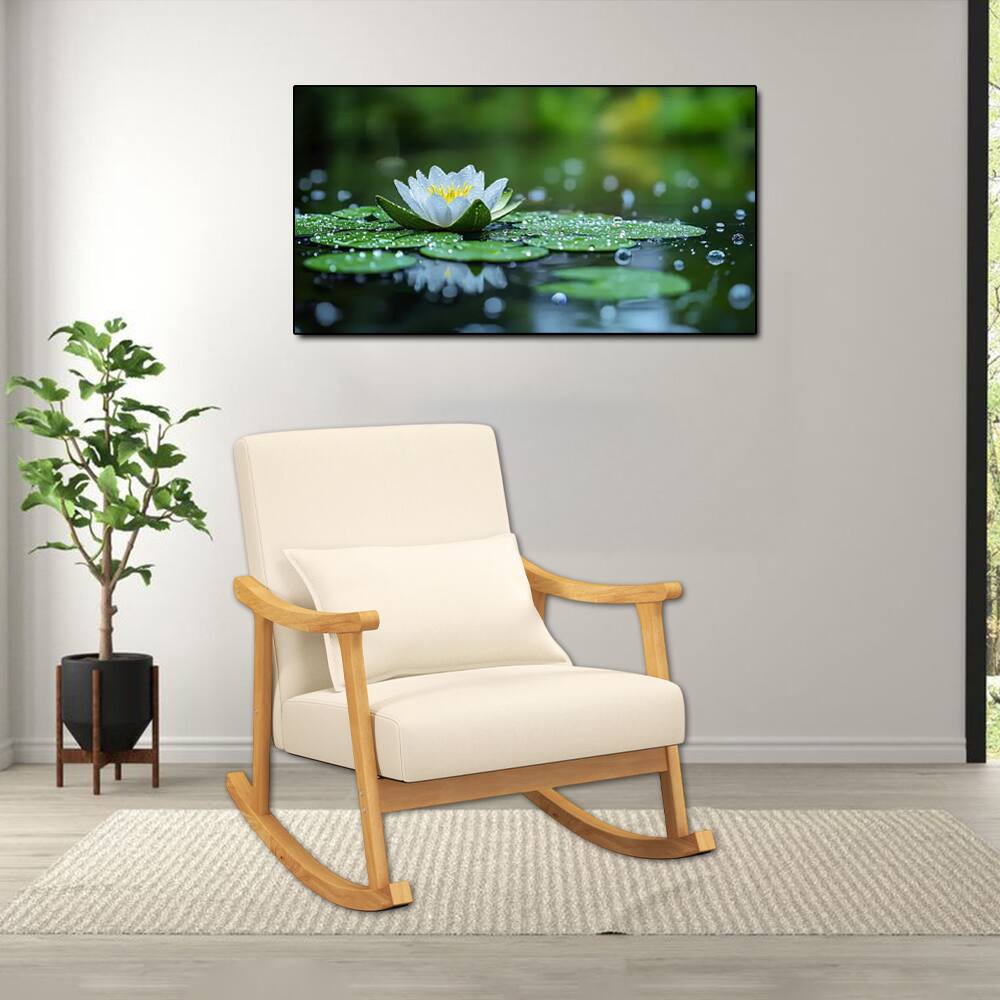 Front. Hivvago - Modern Upholstered Rocker Chair with Cushion and Solid Rubber Wood Base - Beige.