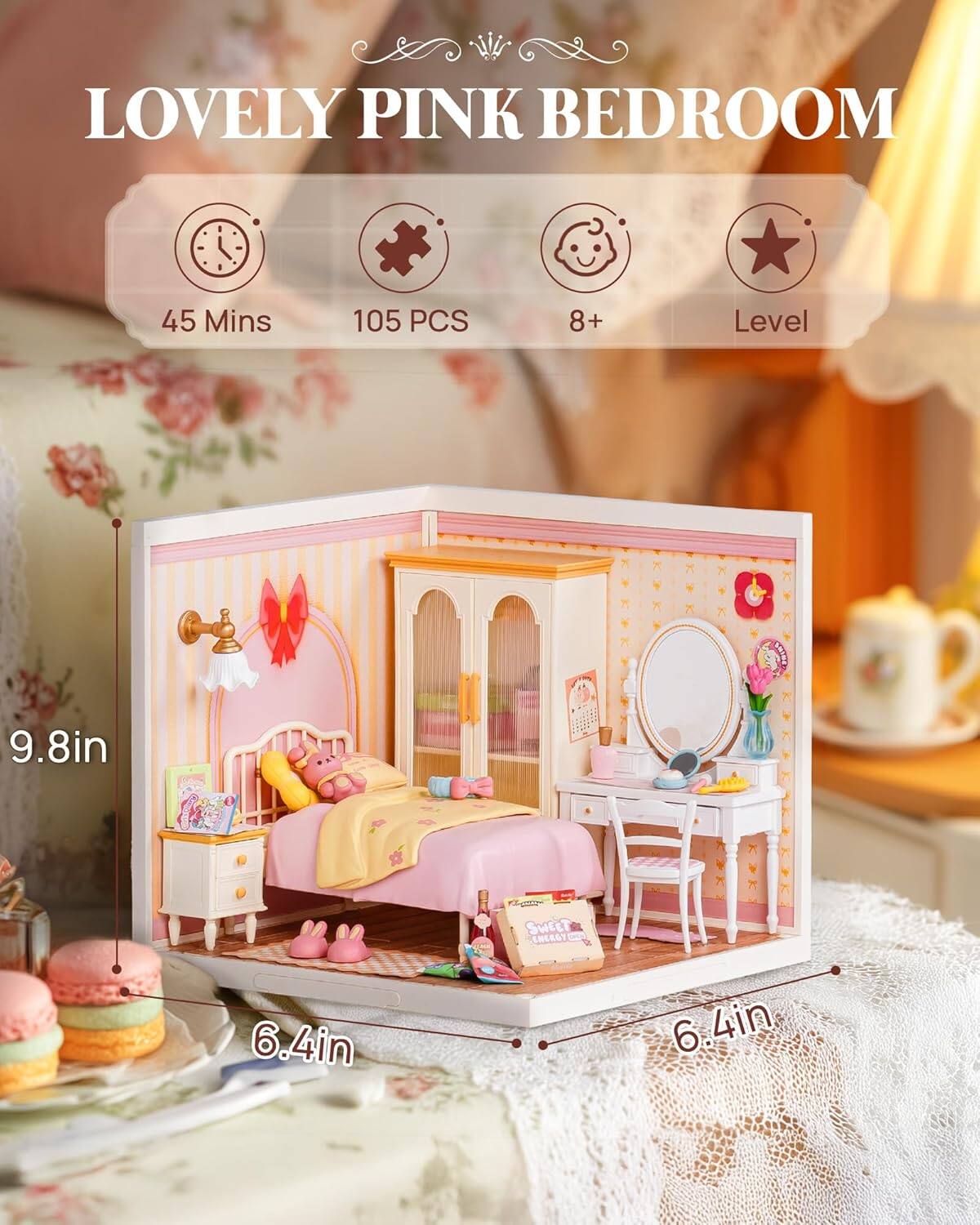 LOVELY PINK BEDROOM  
45 Mins  
105 PCS  
8+  
Level 9.8in  
6.4in  
6.4in