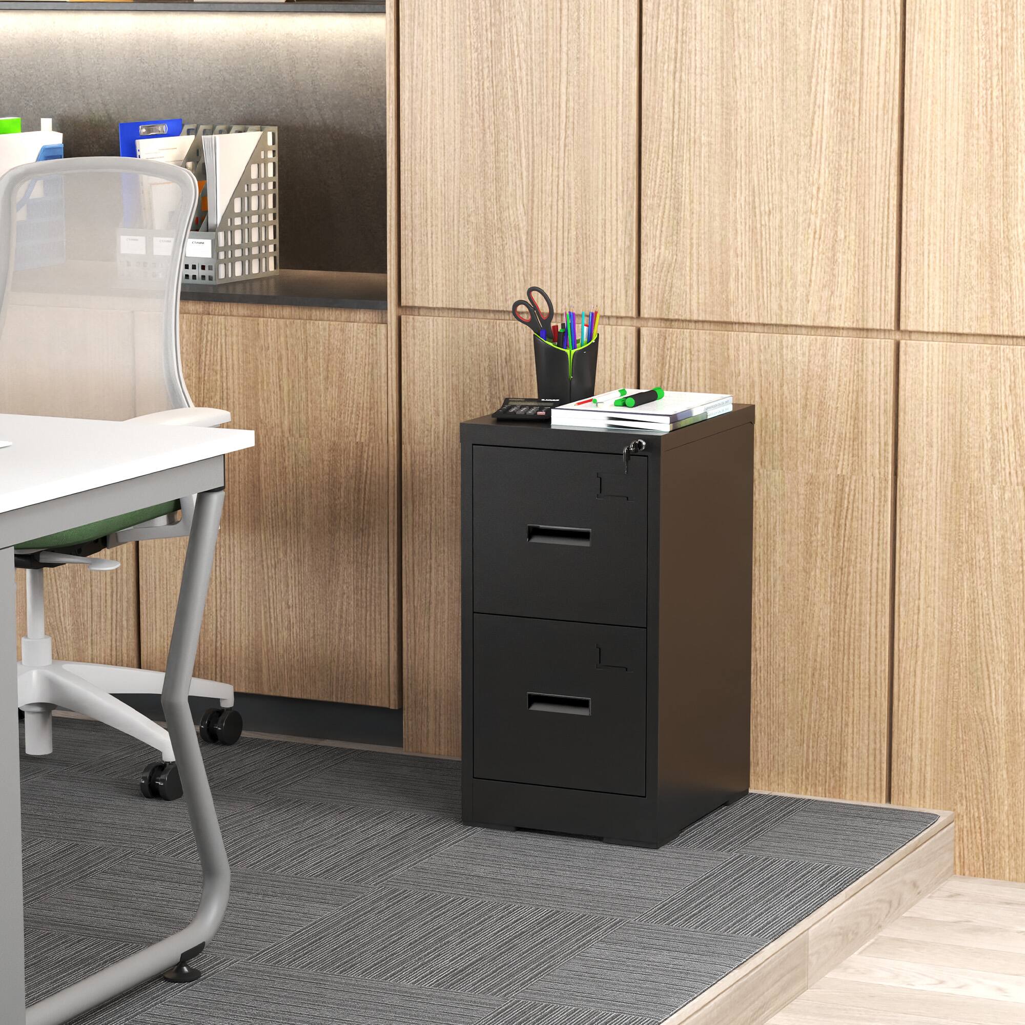 Alt View 8. Ecooso - 2 Drawer Metal Vertical File Cabinet with Lock, Office File Cabinet with Card Slot for A4 Letter Legal Files - Black.