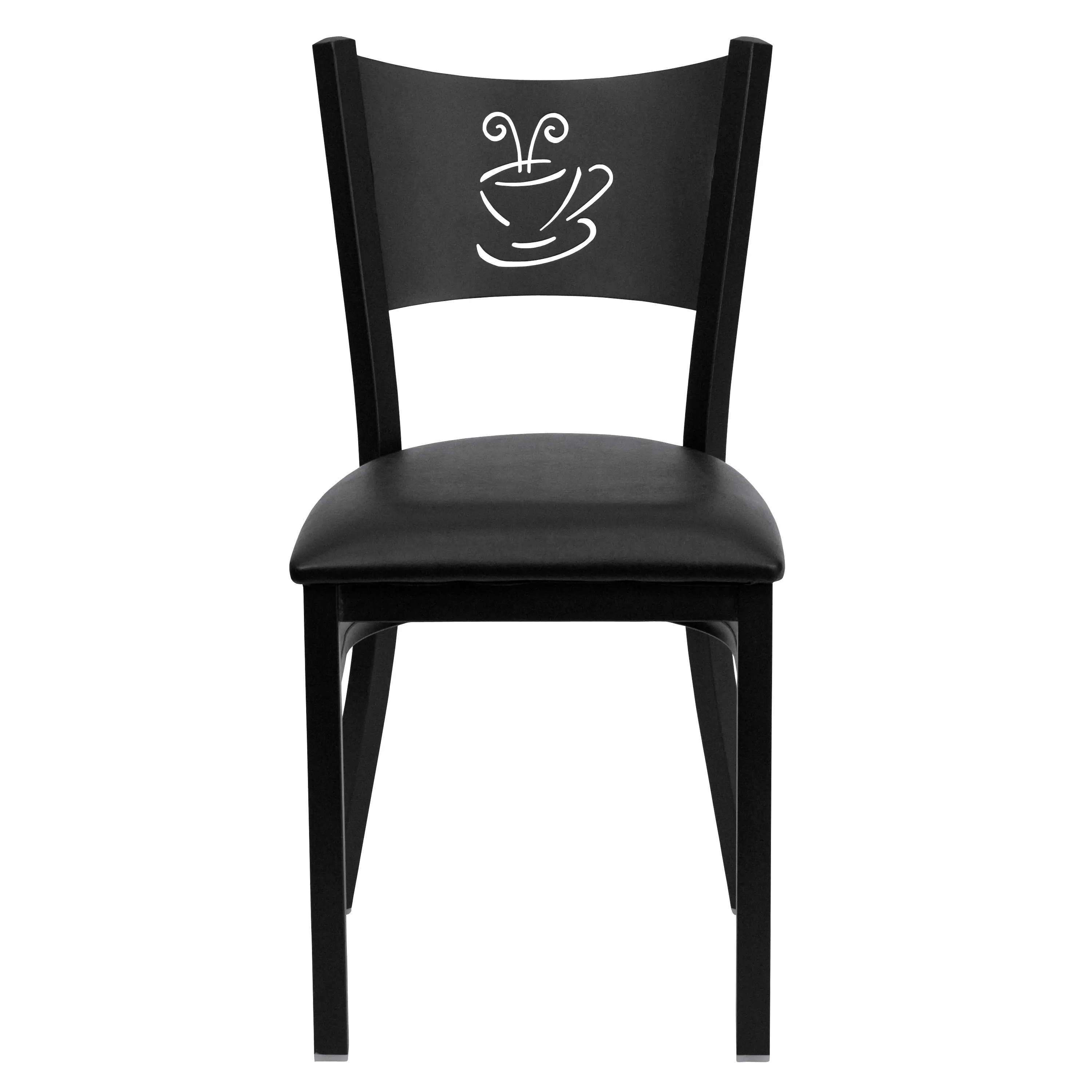 Alt View 7. Emma + Oliver - Coffee Back Metal Restaurant Dining Chair - Black Vinyl Seat/Black Metal Frame.