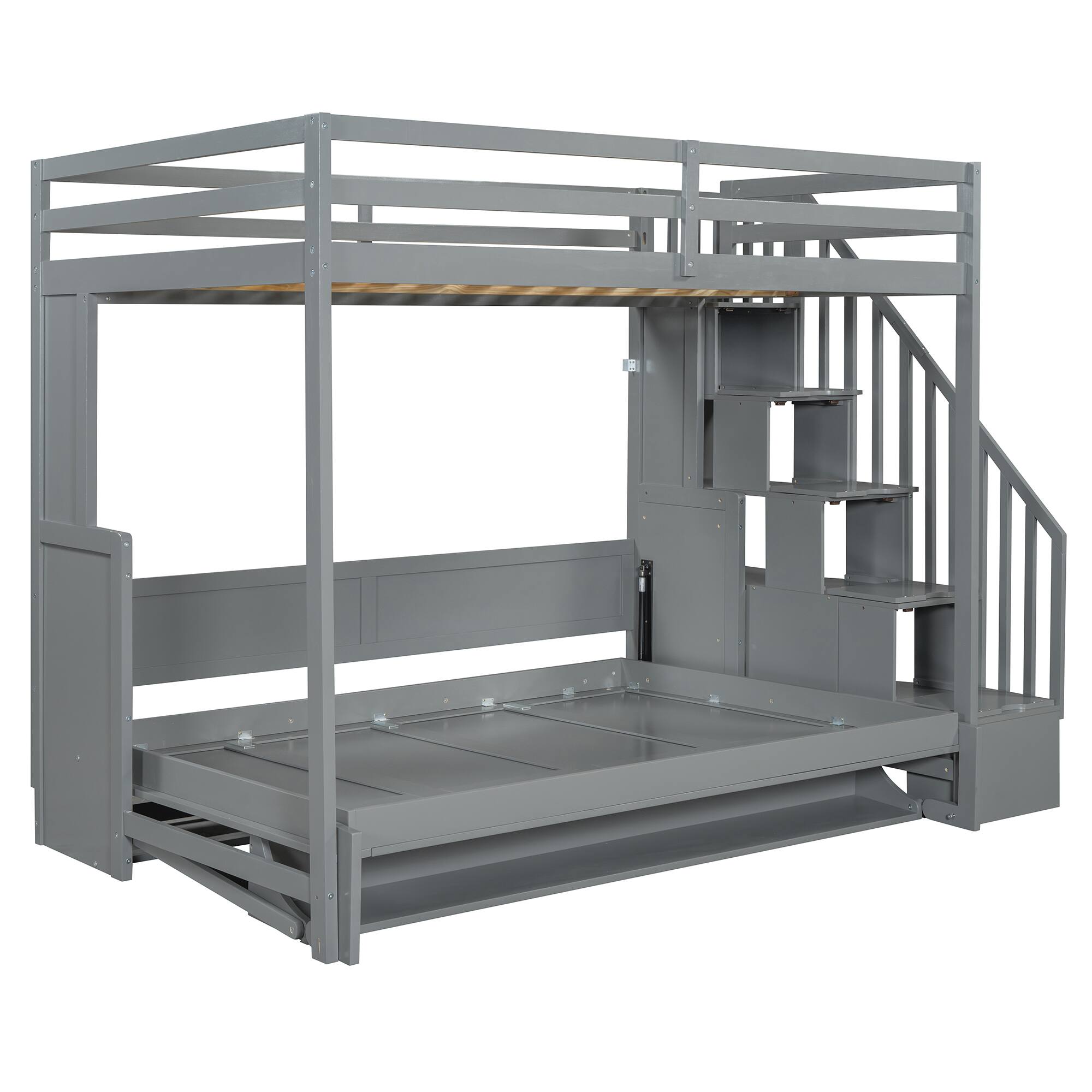 Alt View 2. Tiramisubest - Full Over Full Murphy Bed with Hydraulic Lift, Desk & Storage, Gray - Gray.