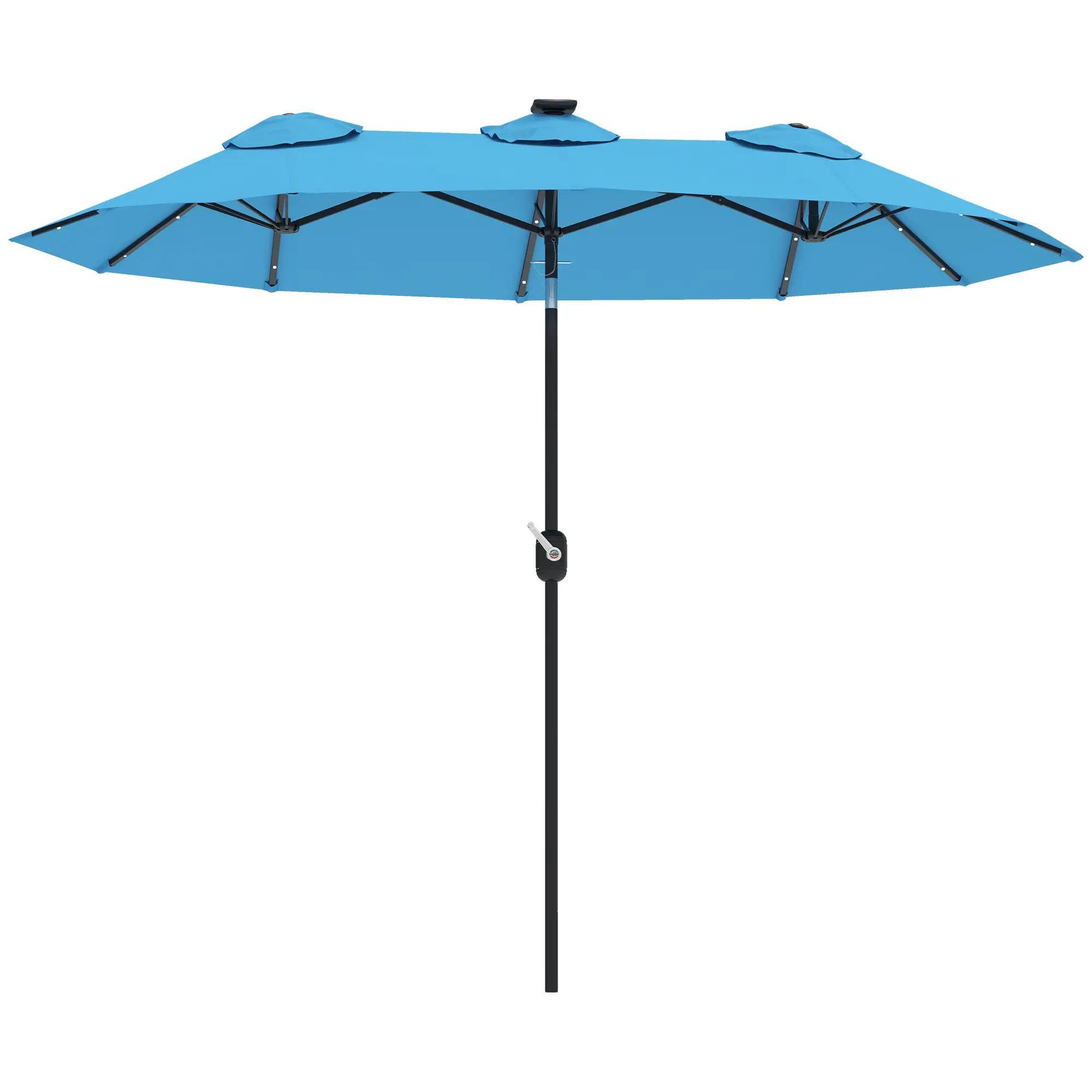 Alt View 7. Spaco - Spaco 9.7ft Double-Sided Patio Umbrella,LED Solar Light,Tilt,Crank,12 Ribs - Light Blue.