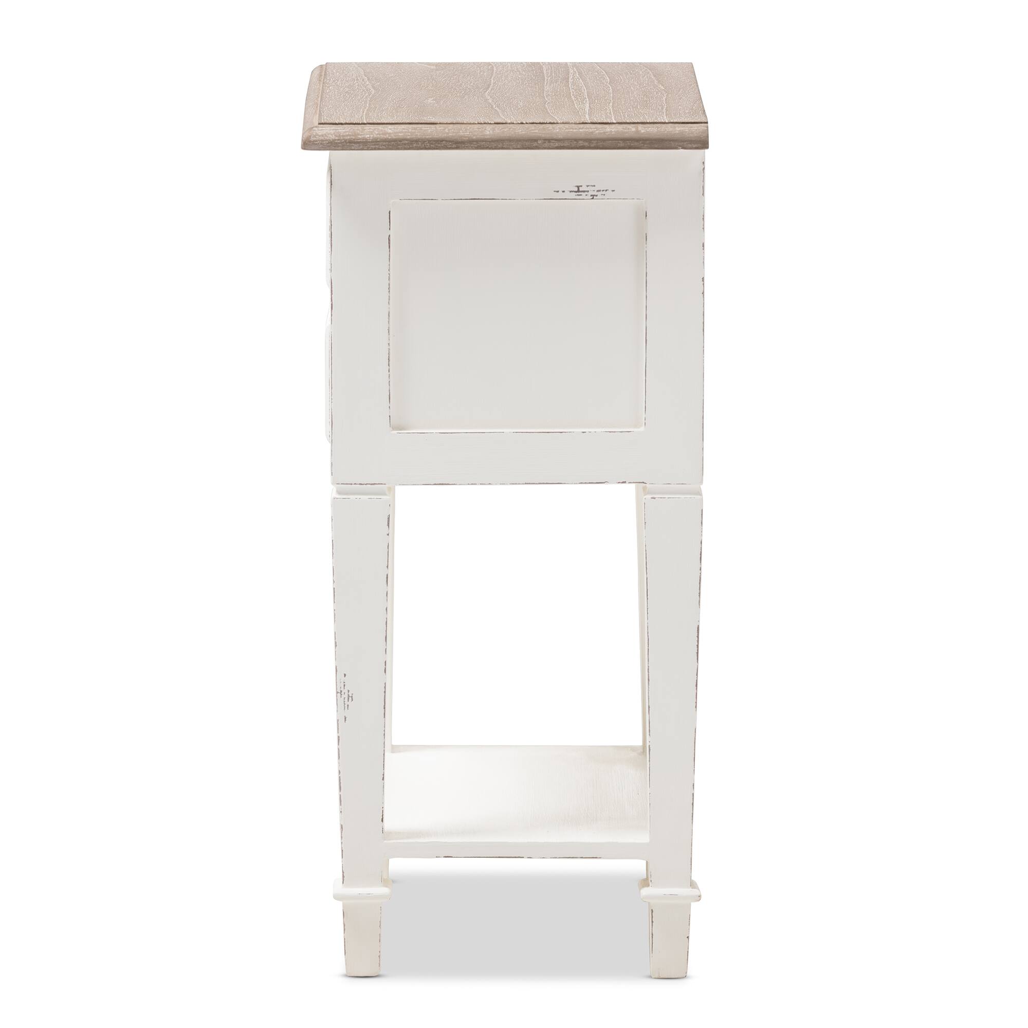 Back. Baxton Studio - Dauphine Provincial Style Weathered Oak and Wash Distressed Finish Wood Nightstand - White/Natural.