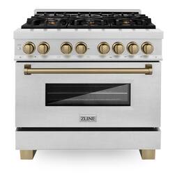 ZLINE - Autograph 36 in. Legacy Dual Fuel Range in Satin Steel & Bronze Accents (RASZ-SN-36-CB) - Stainless Steel