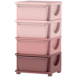 Qaba - 4 Tier Kids Storage Unit Dresser Tower w/ 4 Drawers - Pink
