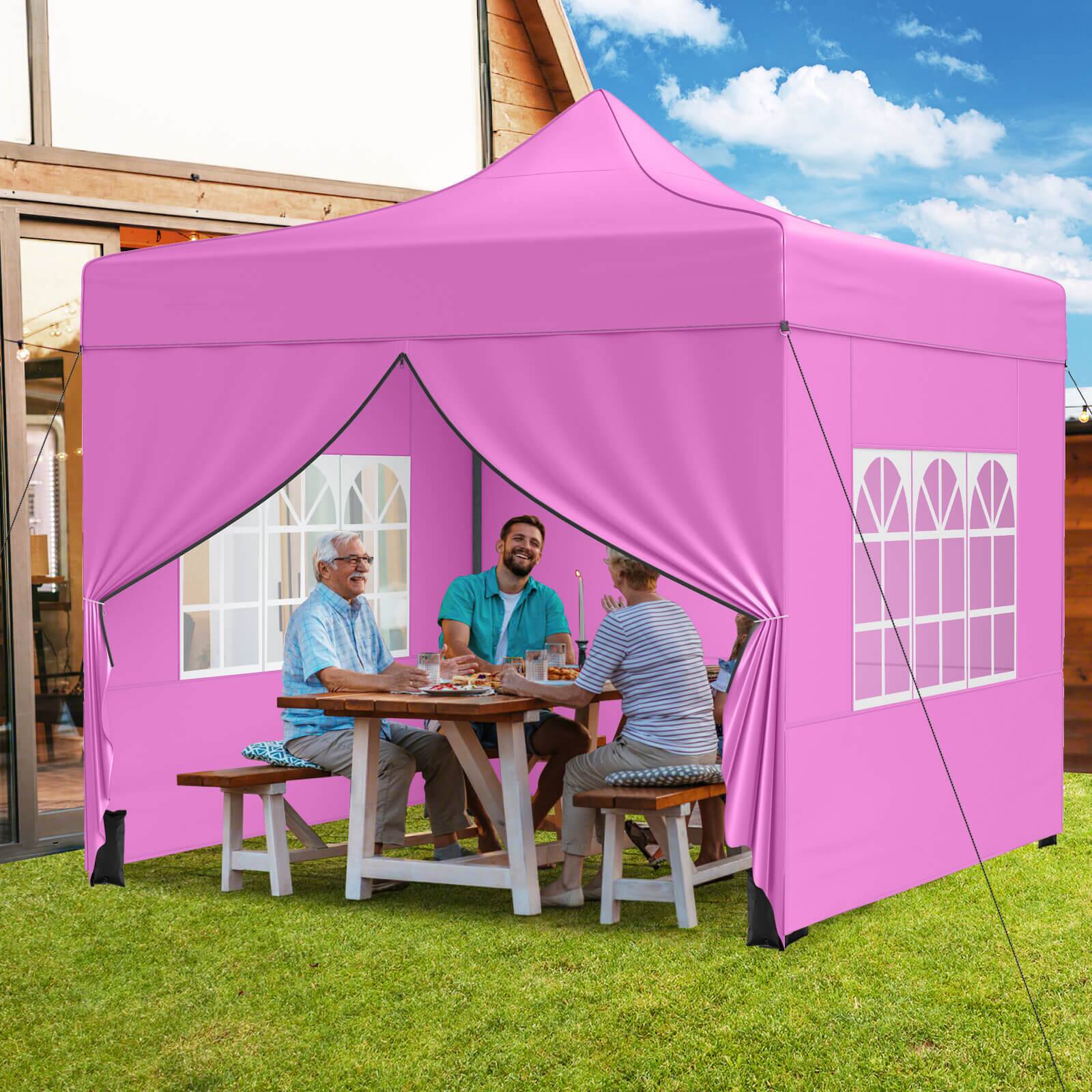 Alt View 3. Costway - Costway 10 x 10 FT Pop up Canopy Tent with 4 Removable Sidewalls, Wheeled Bag, Sandbags - Pink.
