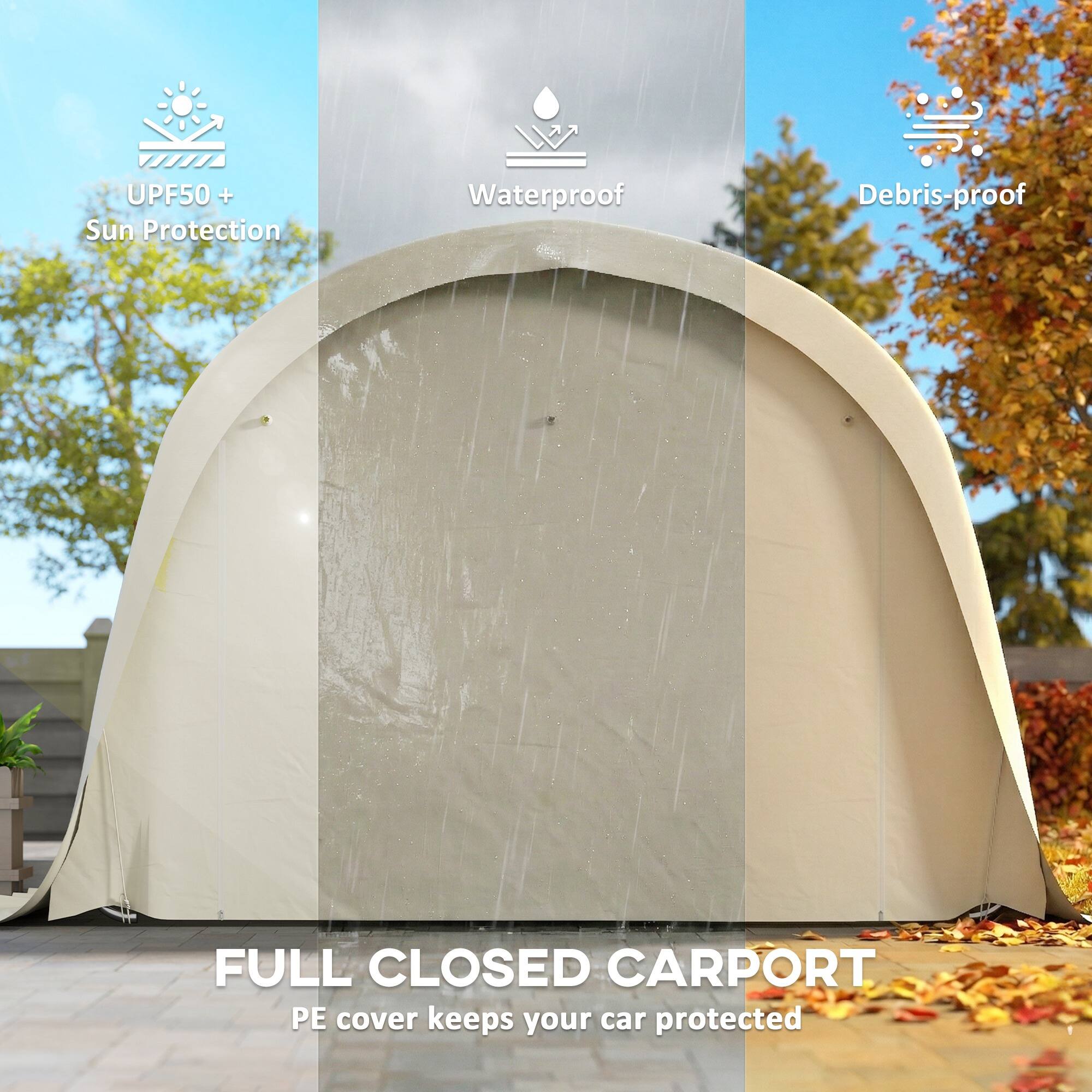 UPF50 + Sun Protection  
Waterproof  
Debris-proof  

FULL CLOSED CARPORT  
PE cover keeps your car protected