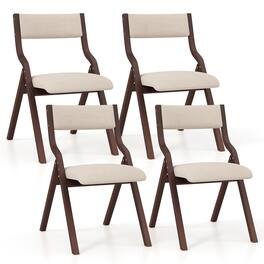 Gymax - Folding Dining Chairs Set of 4 Wooden Table Chairs w/ Padded Seat Modern Coffee & Beige - Coffee, Beige