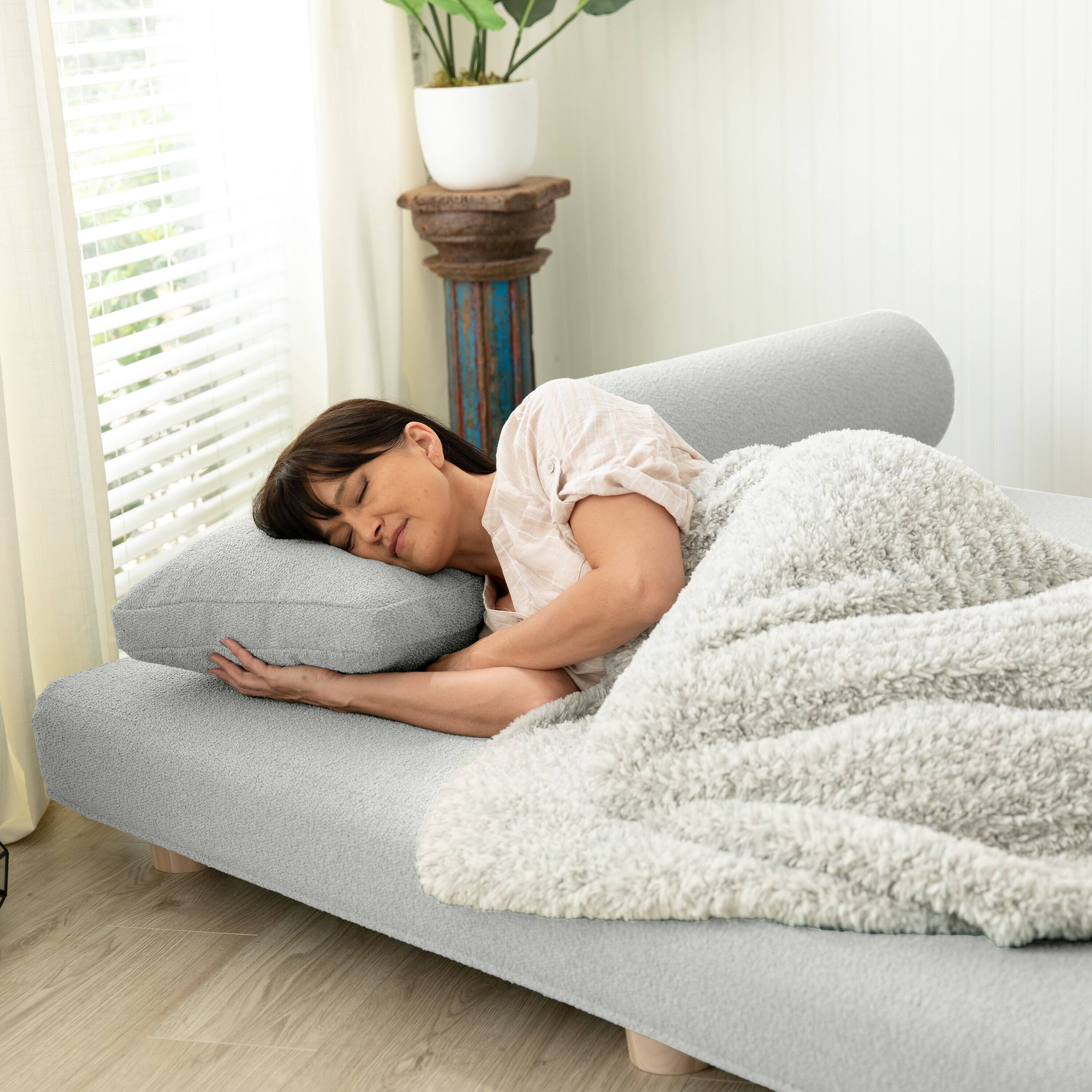 Left. Jaxx - Jaxx Avida Daybed Fold Out Queen Sleeper, Premium Boucle:  Silver - Silver.