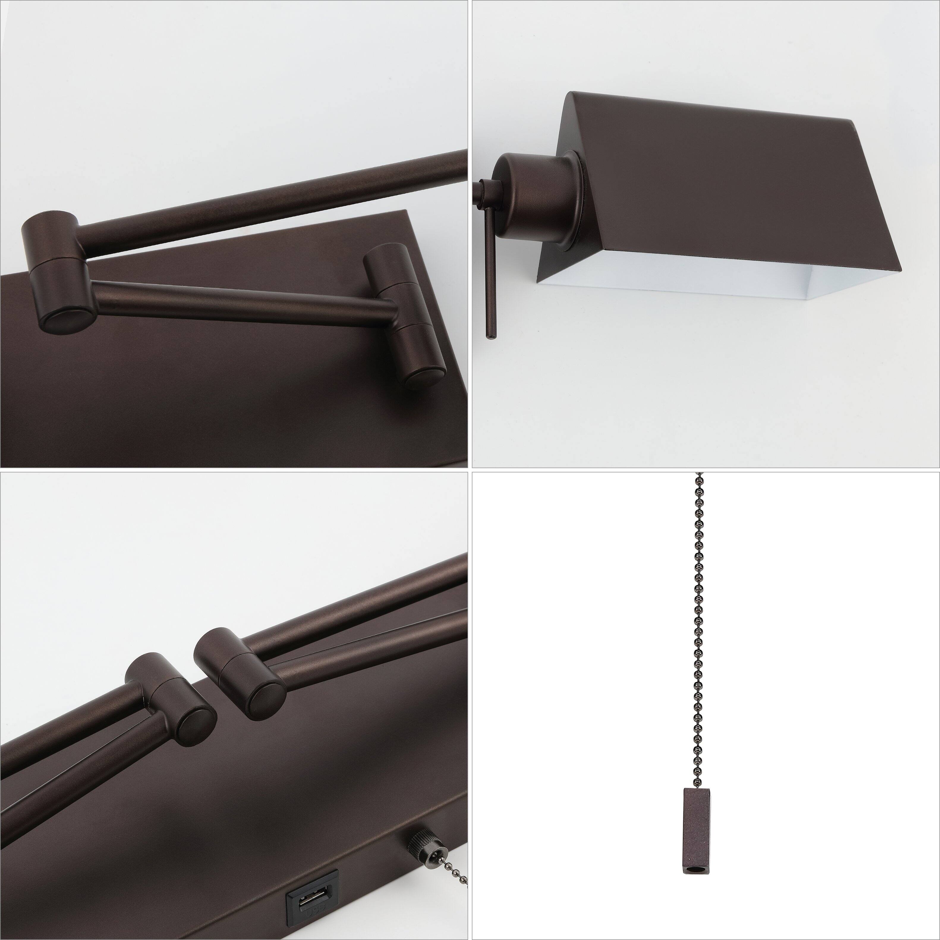 Alt View 5. Jonathan Y - Arlo 54" 2-Light Double Swing Arm Iron LED Wall Sconce with Pull-Chain USB Charging Port, Oil Rubbed Bronze - Oil Rubbed Bronze.
