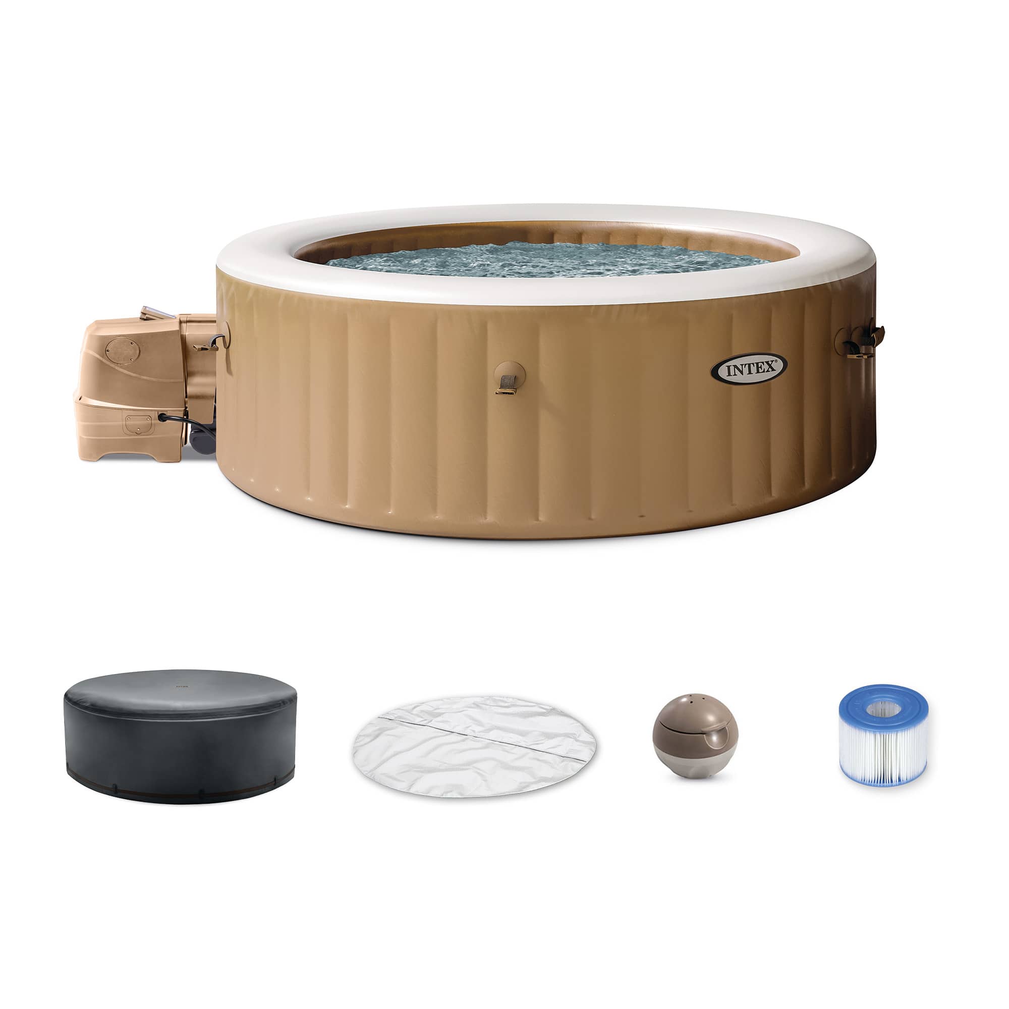 Intex - PureSpa 6 Person Bubble Massage Inflatable Hot Tub Spa Set, Sahara Tan - Brown/White
