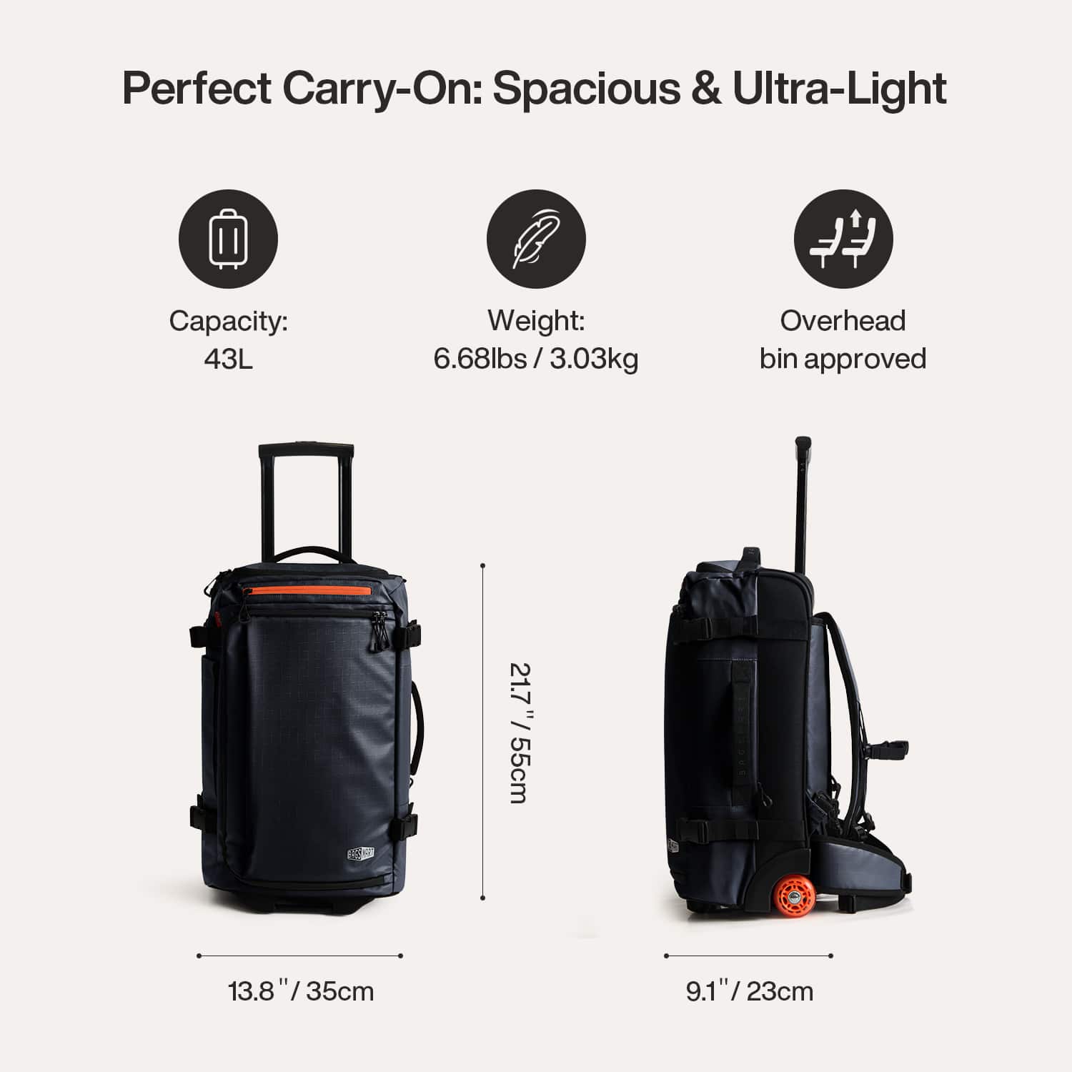 BAGSMART 43L トラベルバックパック　大容量キャリーリュック Bagsmart Blast Pro 43L Roller Backpack, TPU Waterproof Wheeled