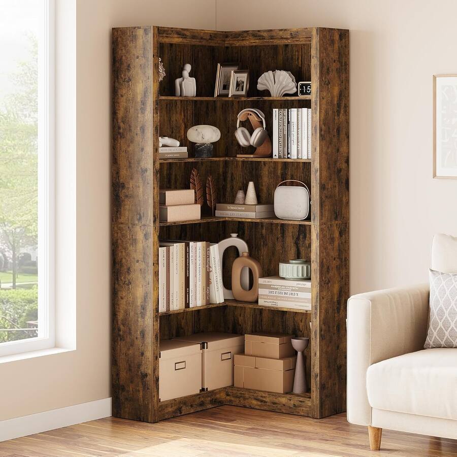 Large Corner Cookcase GARVEE Corner Bookshelf with 5 Tier Display Shelf, Large Corner ...