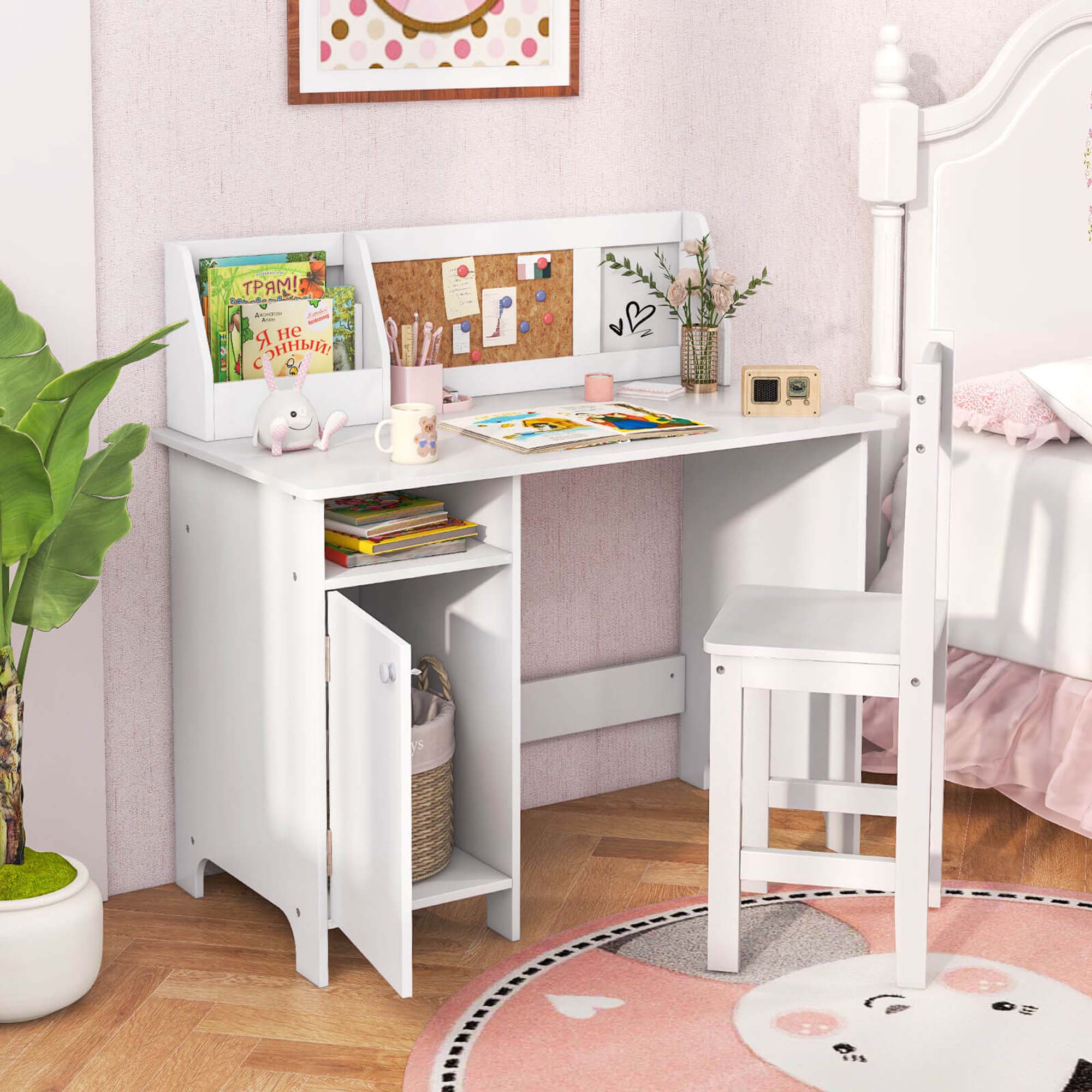 Alt View 3. Costway - Costway Kids Study Desk Chair Children Table & Chair Set withboard - White.