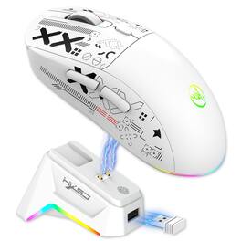 SKRAN - Tri-Mode Wireless Mouse: 12000 DPI, 6 Buttons,Magnetic RGB Charging Dock – Easy-to-Use for Gaming/Office - Wireless - White