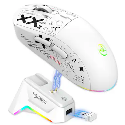 Front. SKRAN - Tri-Mode Wireless Mouse: 12000 DPI, 6 Buttons,Magnetic RGB Charging Dock – Easy-to-Use for Gaming/Office - White.