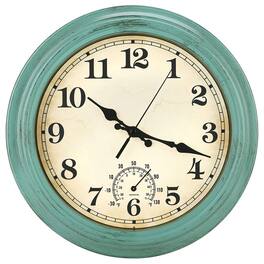 Dazzed Corner - 12 Inch Wall Clock with Thermometer,Battery Operated Silent Non Ticking Quartz Clock - Olive Green