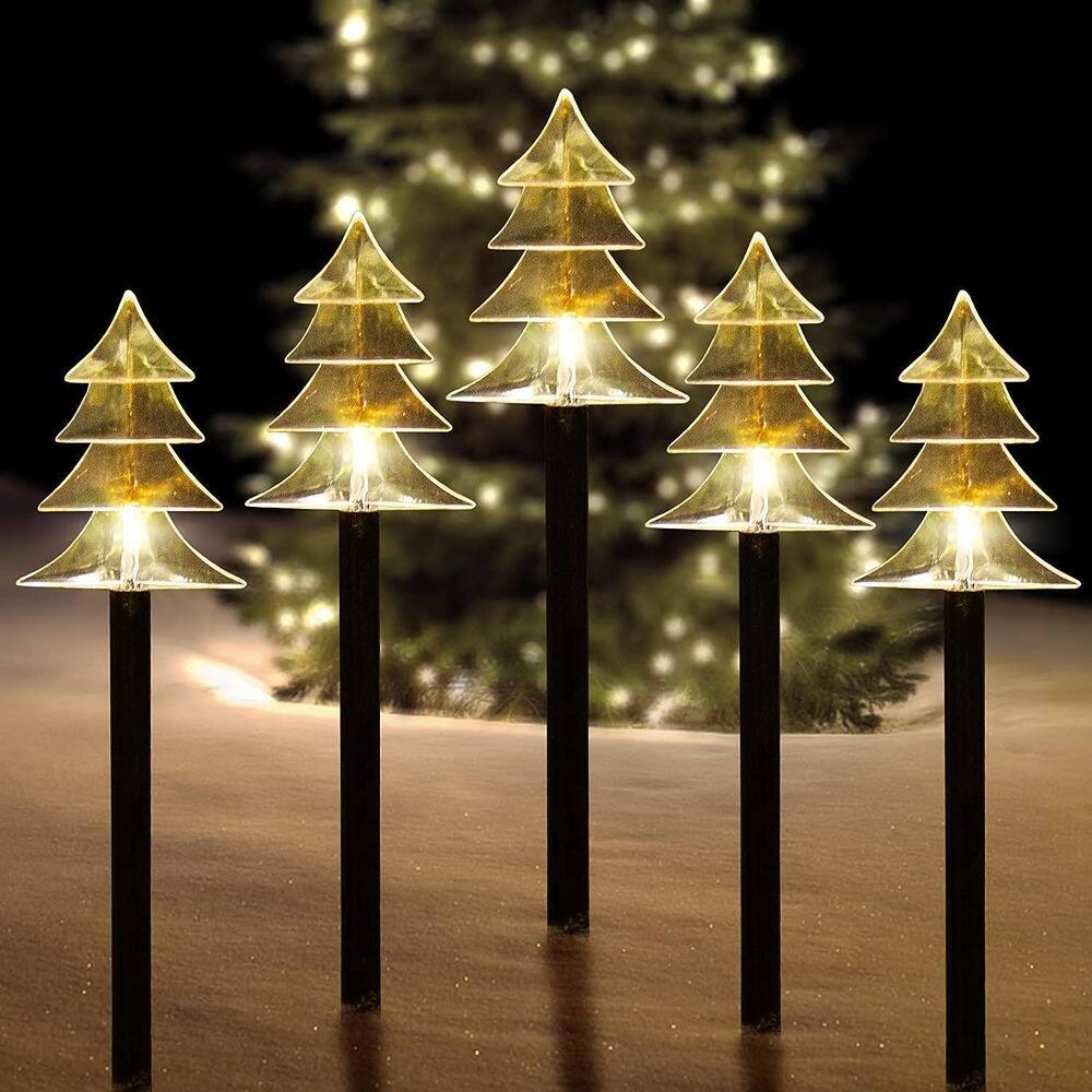MOSZAR LLC - Solar Christmas Pathway Lights, Five Waterproof Landscape Christmas - 5PCS-Warm White-Tree