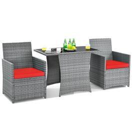 Costway - 3PCS Patio Rattan Furniture Set Cushioned Sofa Armrest Garden - Mixed Grey,Red