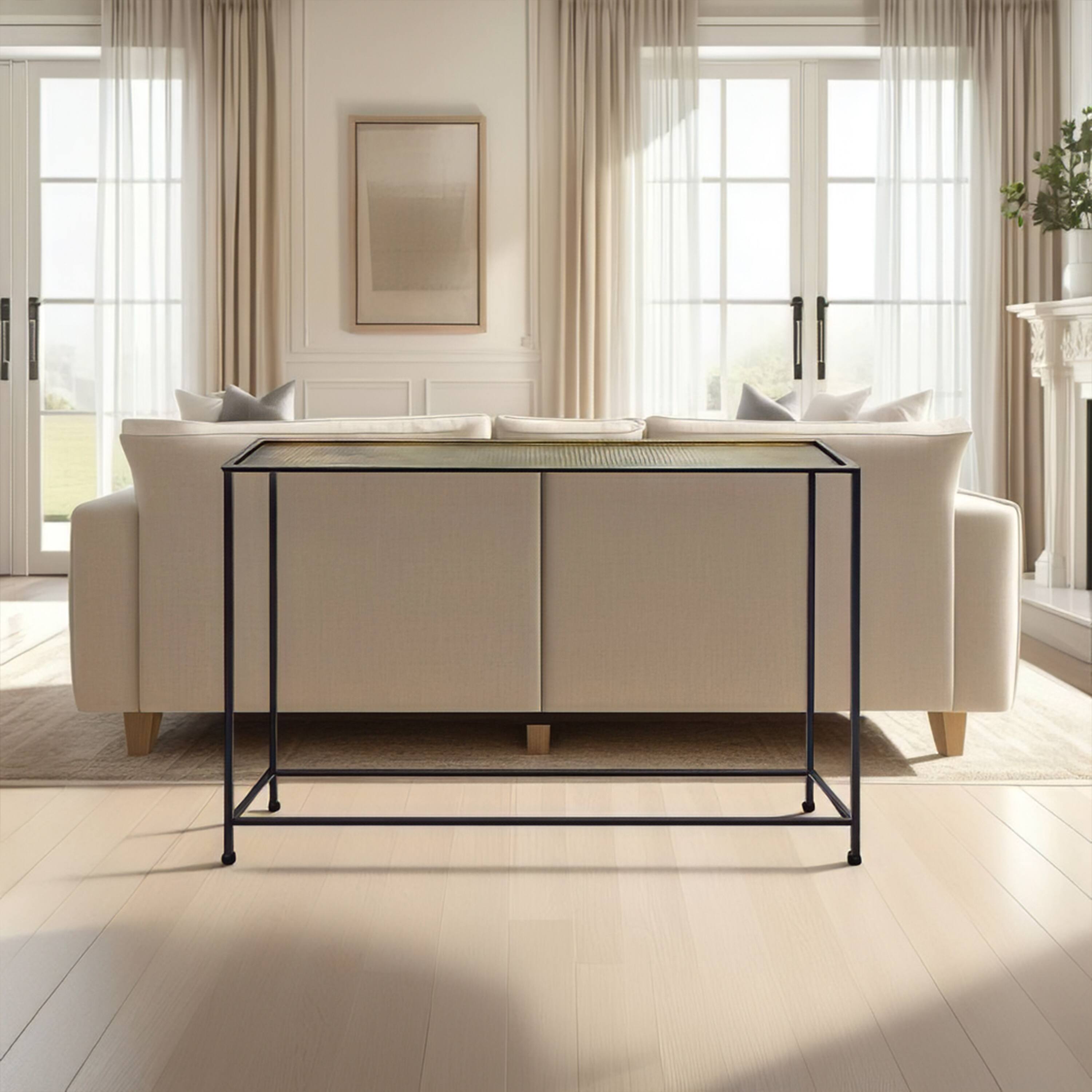 Alt View 8. Manhattan Lane - 48 Inch Console Sofa Table, Artisanal Hammered Antique Bronze Tray Top, Industrial Black Iron Frame - Antique Bronze, Black.