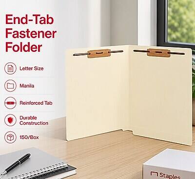 End-Tab Fastener Folder  
Letter Size  
Manila  
Reinforced Tab  
Durable Construction  
150/Box  
Staples