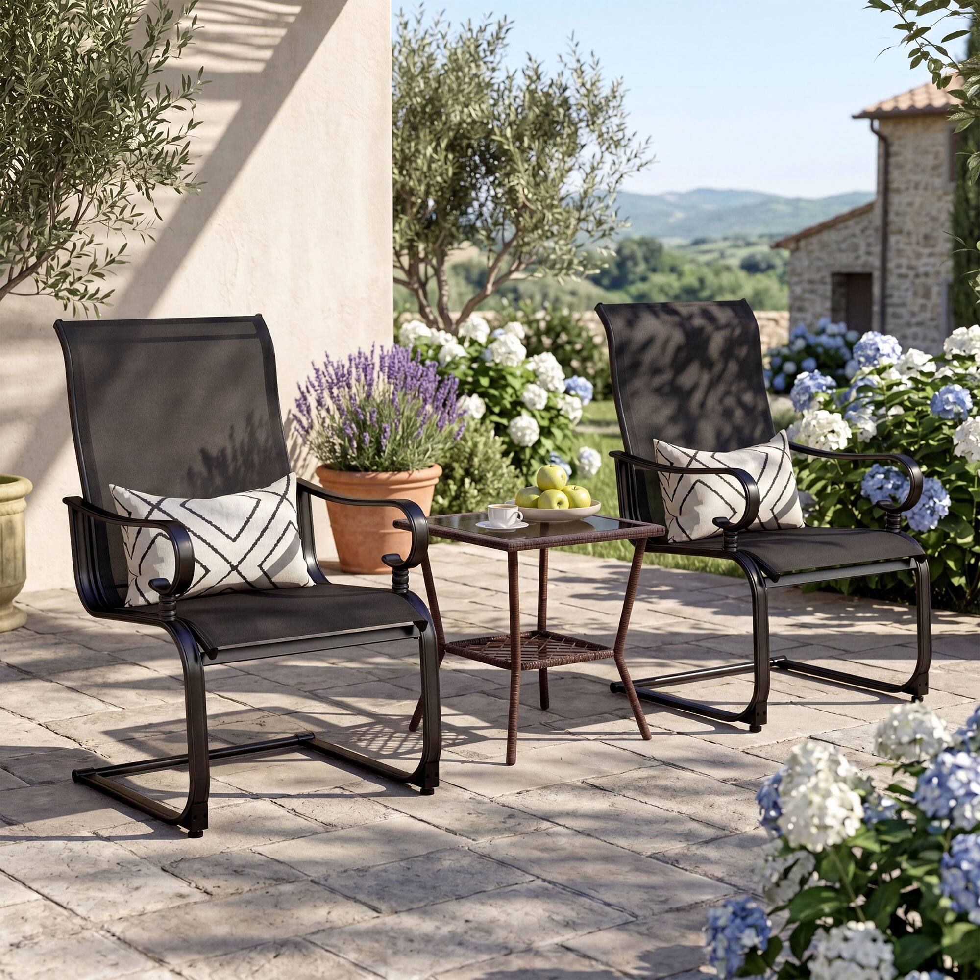 Alt View 3. Gymax - Gymax 4PCS Outdoor Dining Chairs Patio C-Spring Motion w/ Cozy & Breathable Seat Fabric Black - Black.