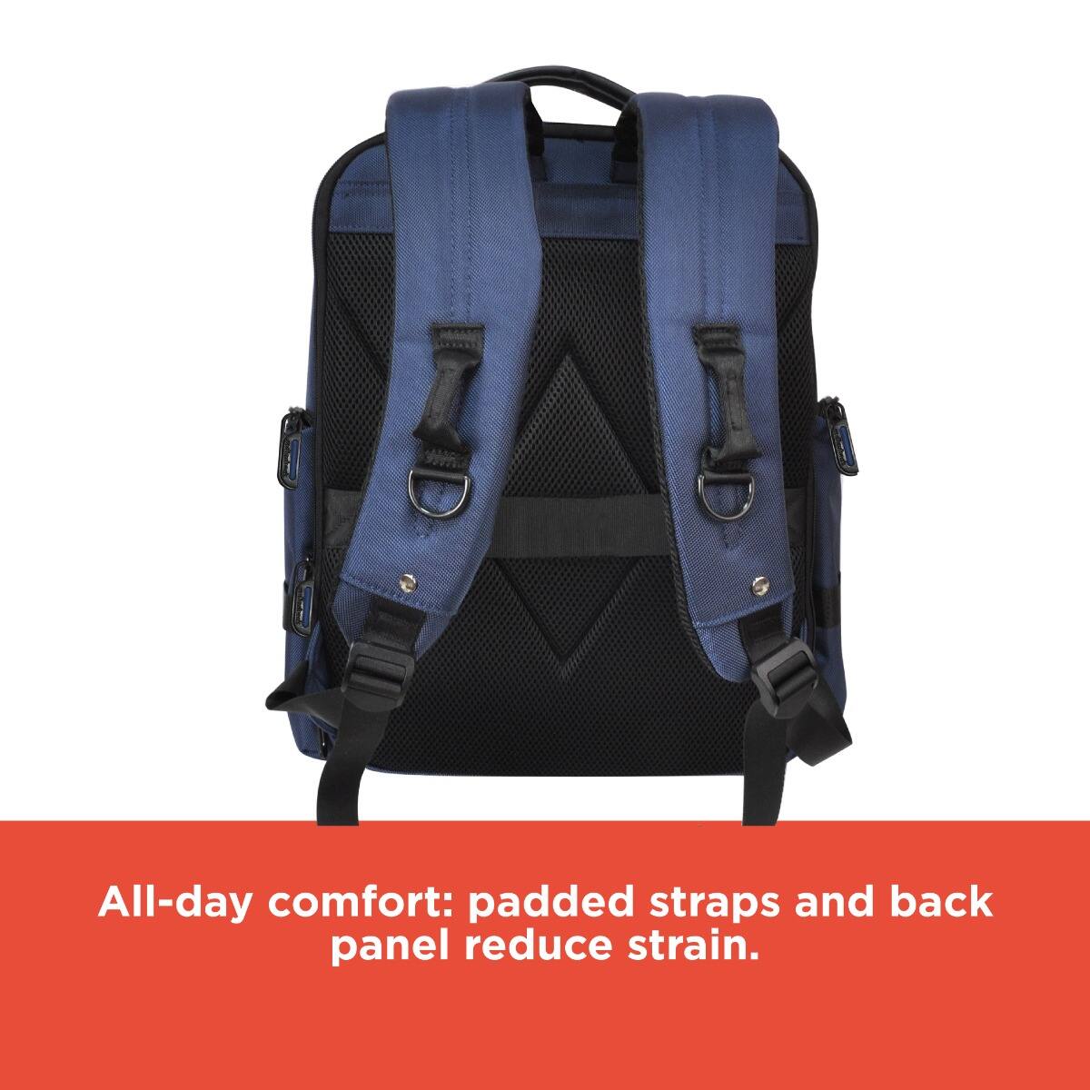 All-day comfort: padded straps and back panel reduce strain.
