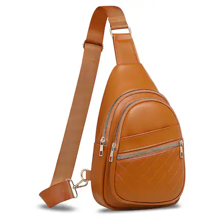 Front. Unique Bargains - Crossbody Bags for Women Men Leather Sling Bag Cross Body Backpack for Women Casual Chest Bag Daypack for Travel Hiking - Brown.