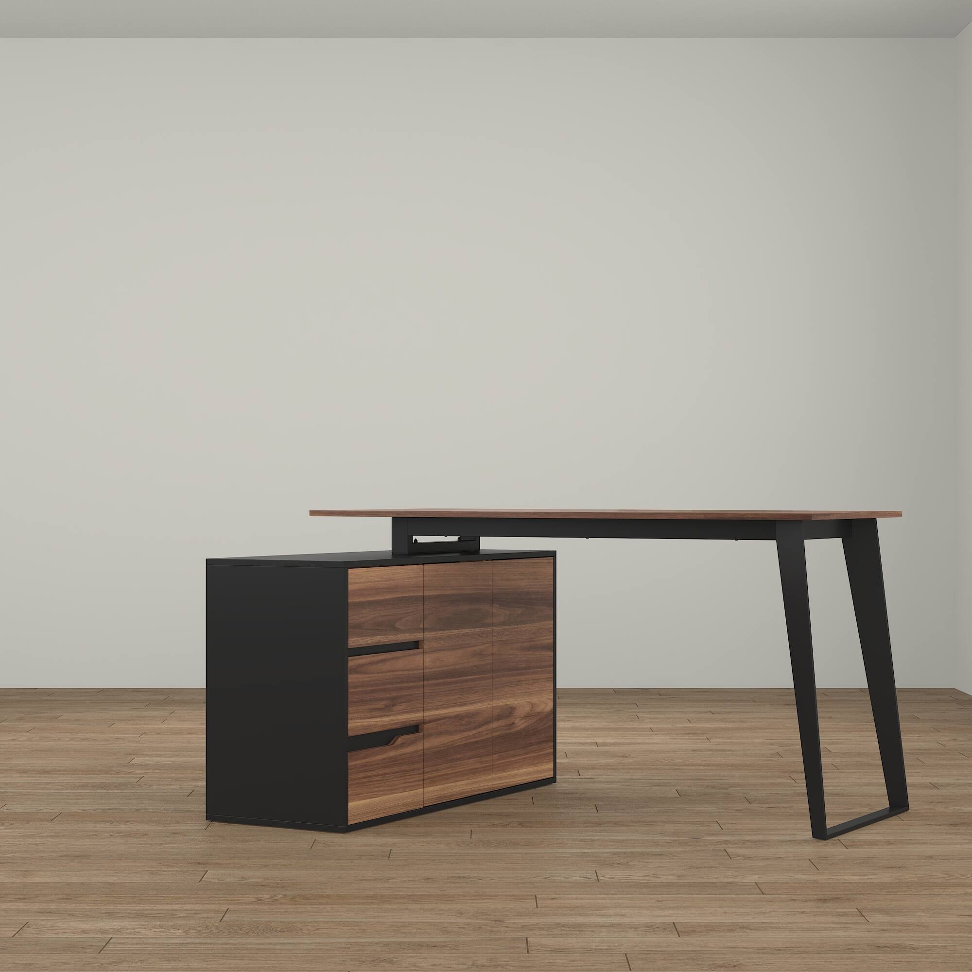 Angle. FUFU & GAGA - FUFU&GAGA Industrial Reversible L - Shaped Desk – A Multifunctional Workstation for Home Offices & Gaming Setups - Brown & Black.