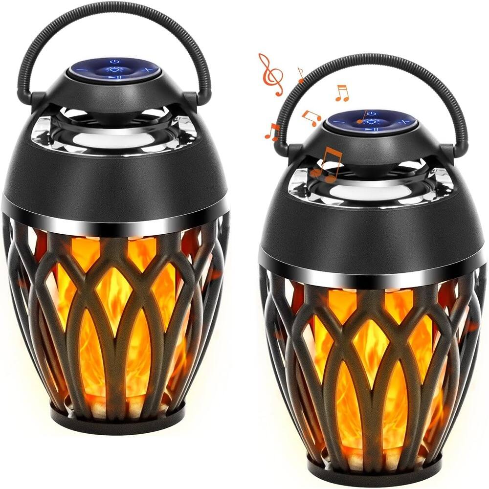 PARKER SLATER - 2 Pack Outdoor Bluetooth Speakers, LED Flame, IPX5 Waterproof, BT 5.0