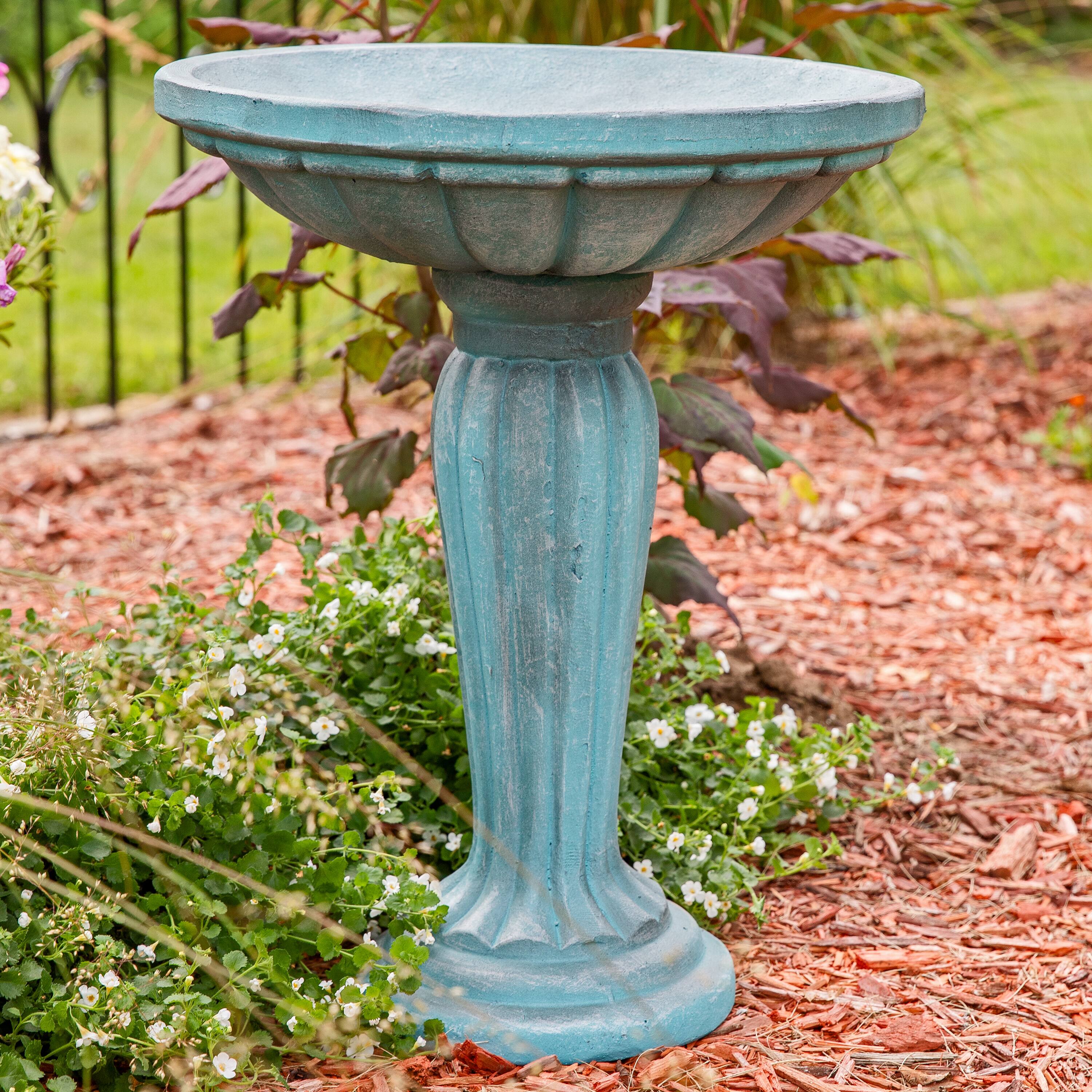 Alt View 7. Sunnydaze - Grecian Glass Fiber Reinforced Concrete Bird Bath - 16 in - Patina Green.