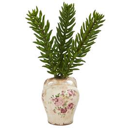 BreeBe - 20" Succulent Artificial Plant in Floral Jar - Green