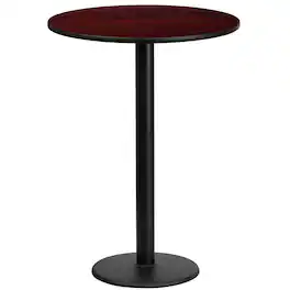 Emma + Oliver - 24" Round Laminate Table Top with 18" Round Bar Height Table Base - Mahogany