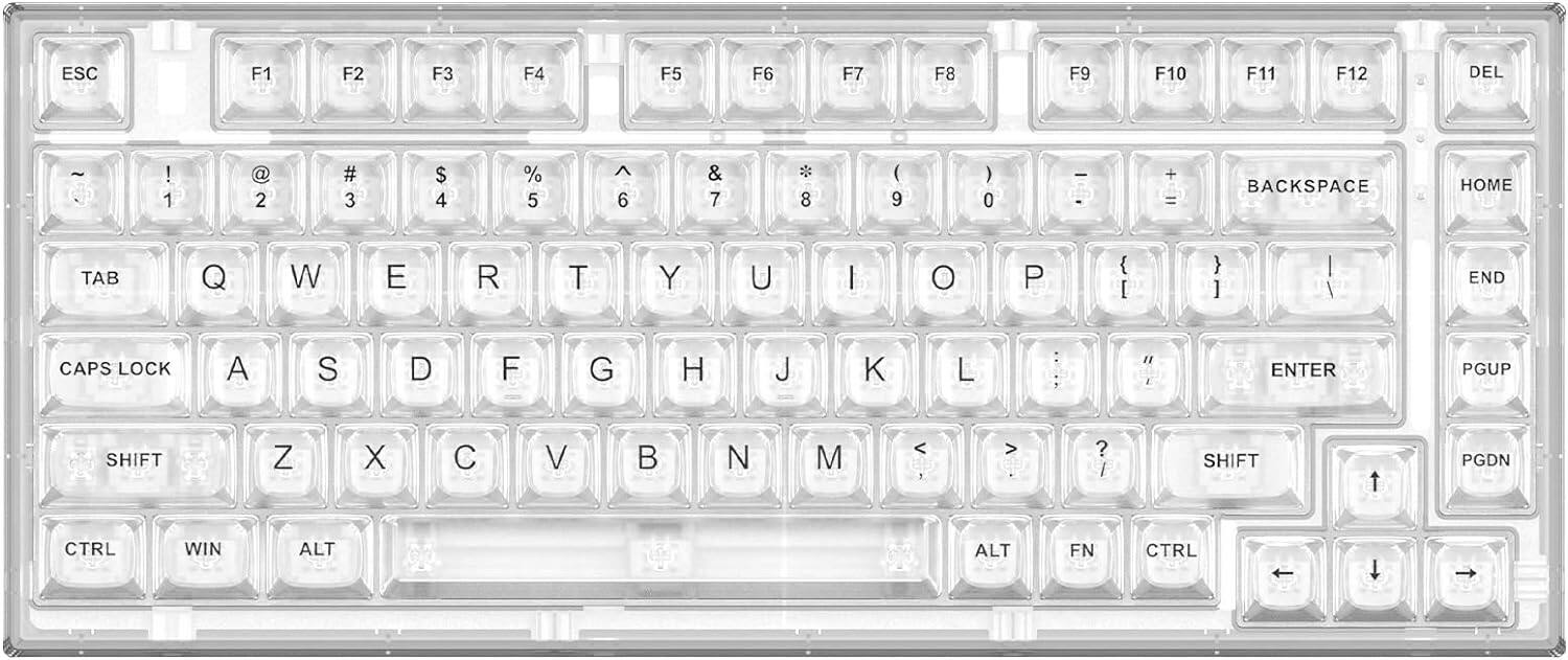 Wikistore - X75 82 Key Hot Swappable Mechanical Keyboard with Transparent Keycaps,Gasket Mount RGB Backlit Crystal Switch - White